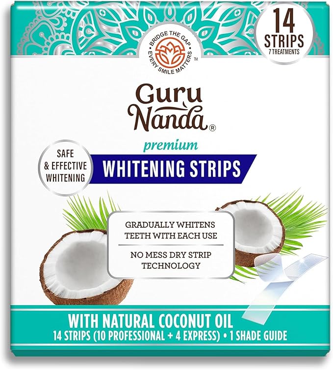 GuruNanda Teeth Whitening Strips - 7-Day Treatment with Non-Slip, Dry Strip Technology